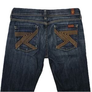 7 For All Mankind Women’s Dark Blue Bootcut Jeans with Tan Pocket Stitch